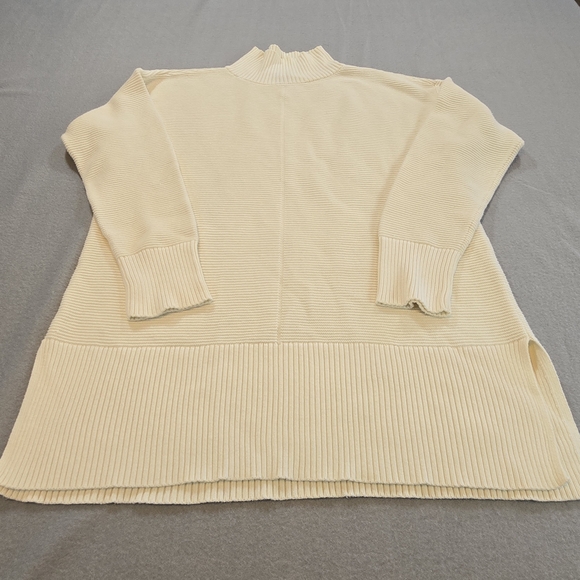 Talbots Sweaters - Talbots Tunic Sweater Womens L Cream Mock Neck Ribbed Knit Side Slit JO5161